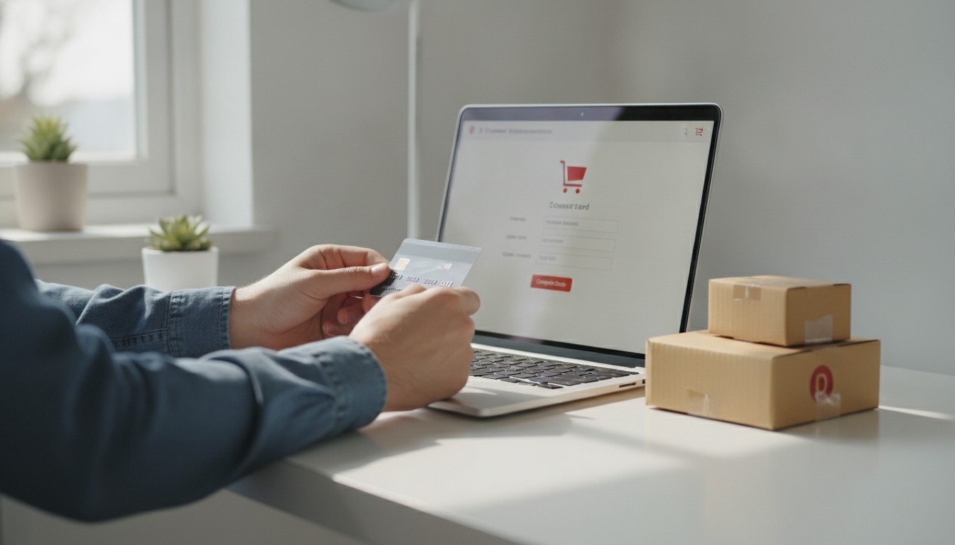 Online shopper at checkout deciding whether to buy — reducing cart abandonment from shipping costs in 2026