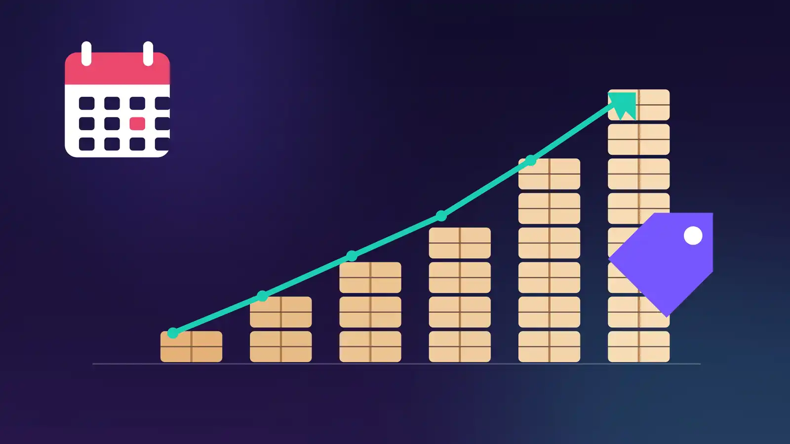 BFCM shipping 2026: rising stacks of parcels charting peak season ecommerce order volume with a calendar and price tag
