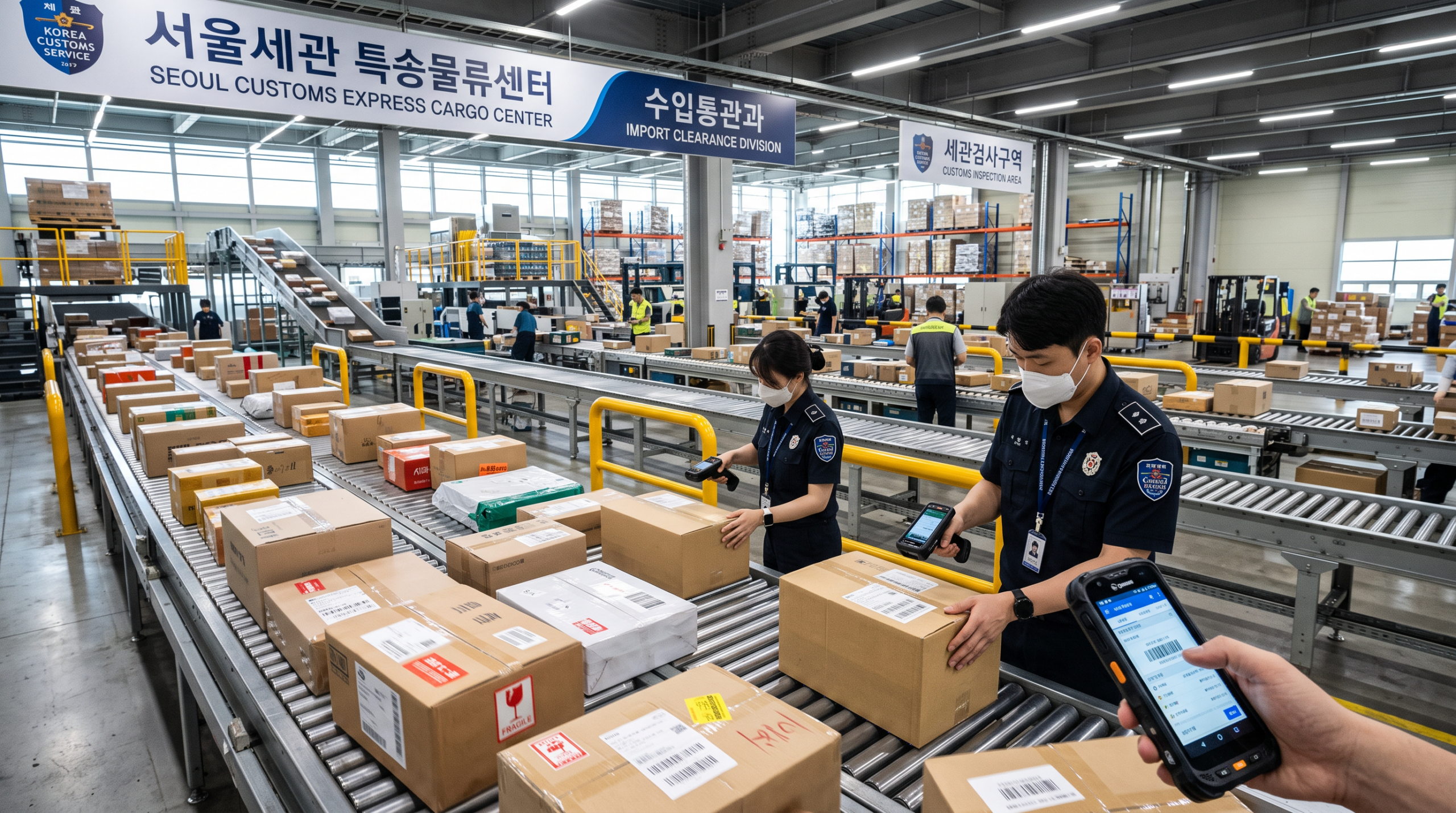 Parcels moving through a Korean customs clearance facility when shipping to South Korea from the US