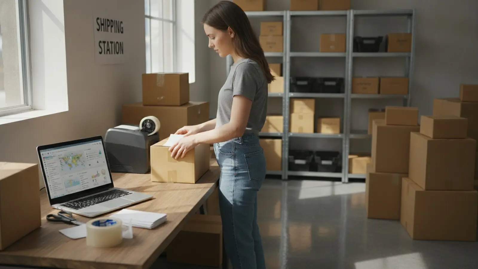 Online seller using Amazon Buy Shipping to print a label in a small e-commerce warehouse